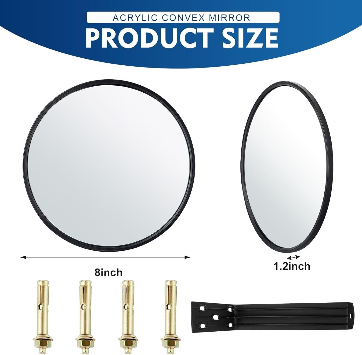 Durable 8'' Round Convex Mirrors with Fixing Bracket for Home & Business Safety
