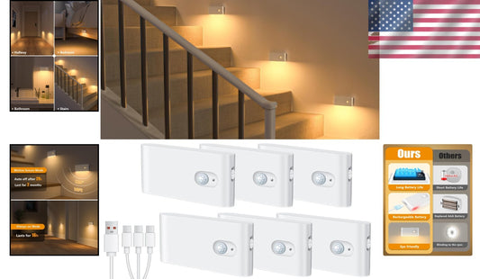 6-Pack Cordless Motion Sensor Night Light - Rechargeable LED Indoor Lighting