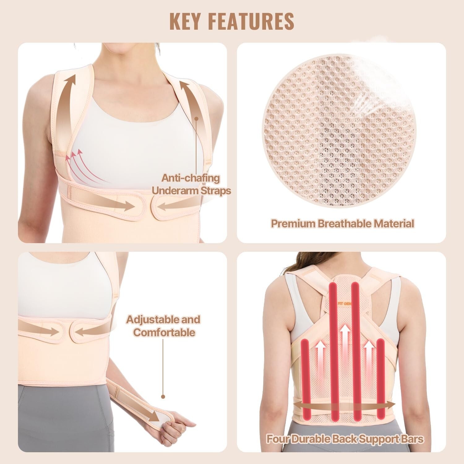 Breathable Mesh Posture Corrector with Support Rods - Ideal for Scoliosis Relief