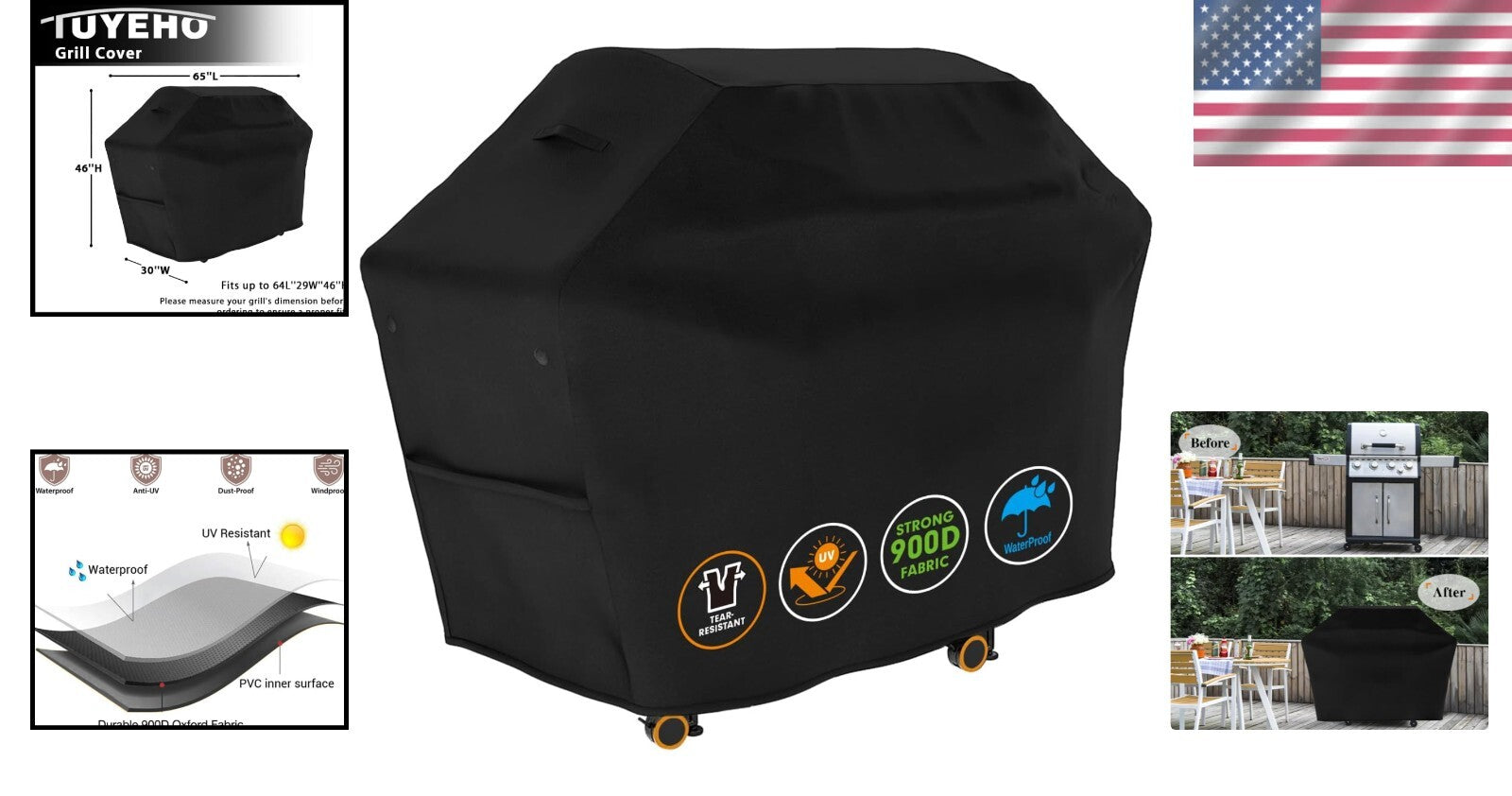 Ergonomic Heavy Duty BBQ Cover 65x30x46 - Secure Fit with Lifetime Warranty