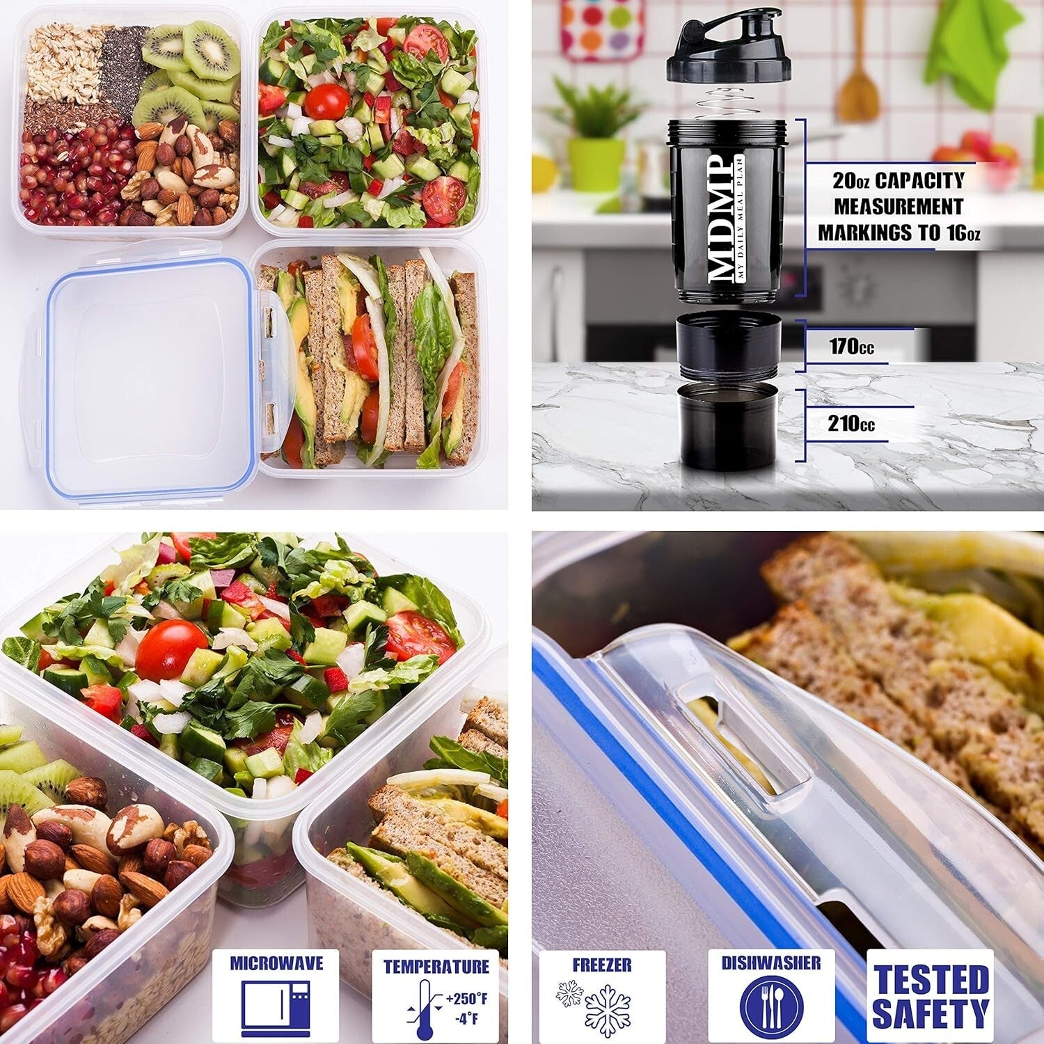 Durable Black Meal Prep Kit: Lunch Bag, Food Containers & Ice Packs - BPA-Free