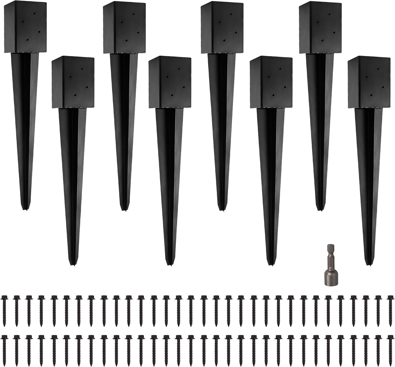 Heavy-Duty 8 Pack Black Metal Post Anchors - Quick Install for Mailbox or Fence