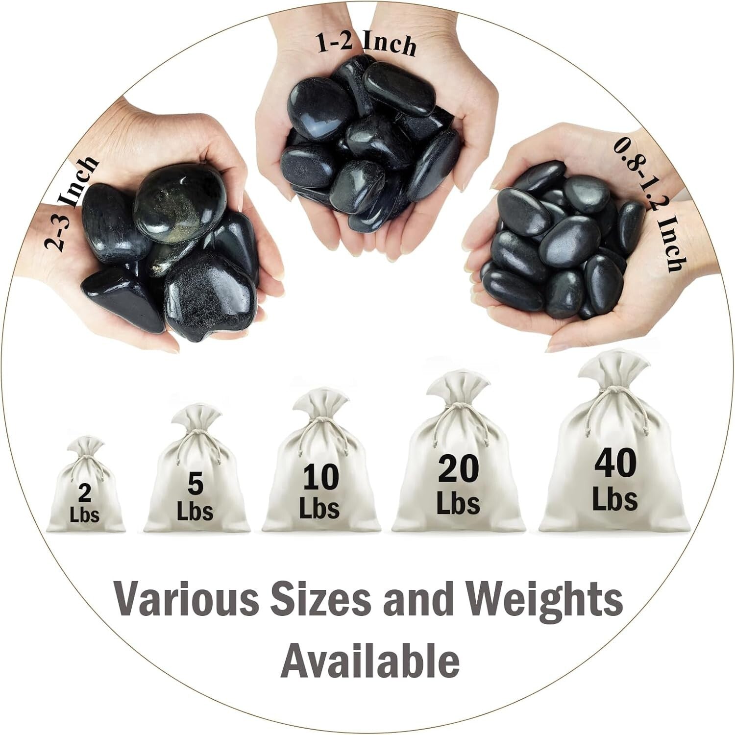 20 lbs Decorative Black River Rocks - Natural Pebbles for Stylish Plant Decor