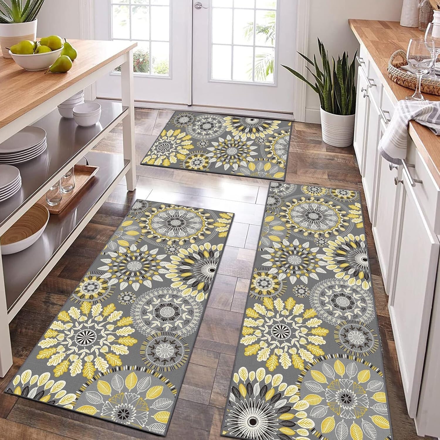 Boho 3-Piece Kitchen Rug Set - Non-Slip Runner & Floral Design for Modern Homes