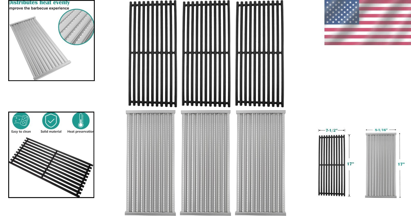 Premium Cast Iron Grill Grates & Stainless Steel Emitter Plates for Charbroil