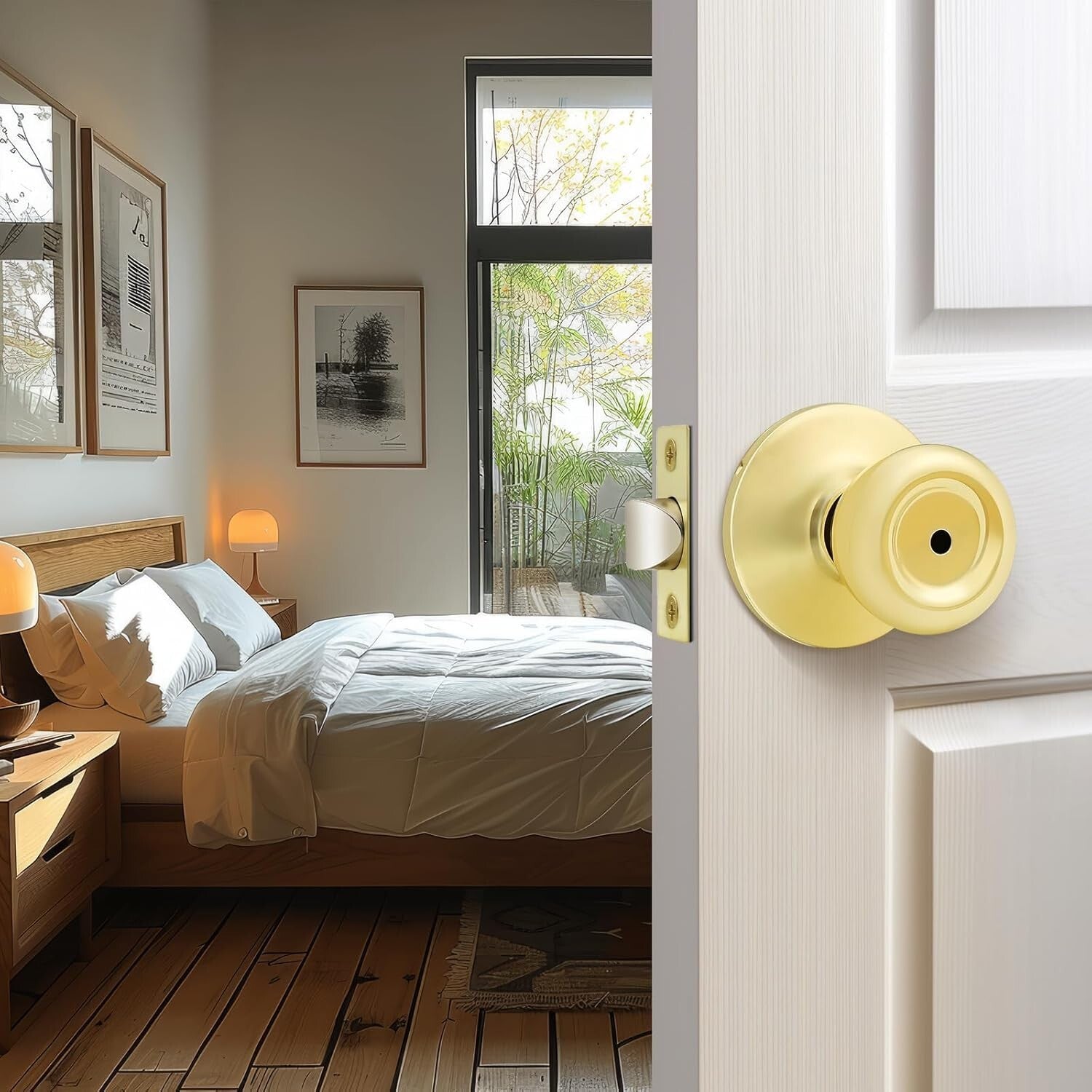 Elegant 3 Pack Keyless Privacy Door Knobs in Polished Brass - Easy Installation
