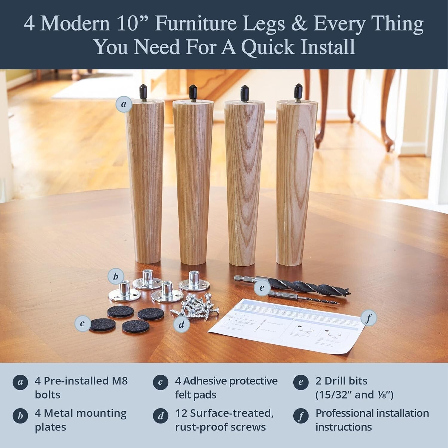 All-in-One Premium Ash Wood Legs Set - Effortless Installation & Versatile Style