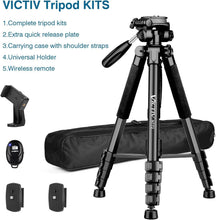 Load image into Gallery viewer, 360° Panning 72" Tripod: Heavy Duty &amp; Portable Photography Stand for All Cameras
