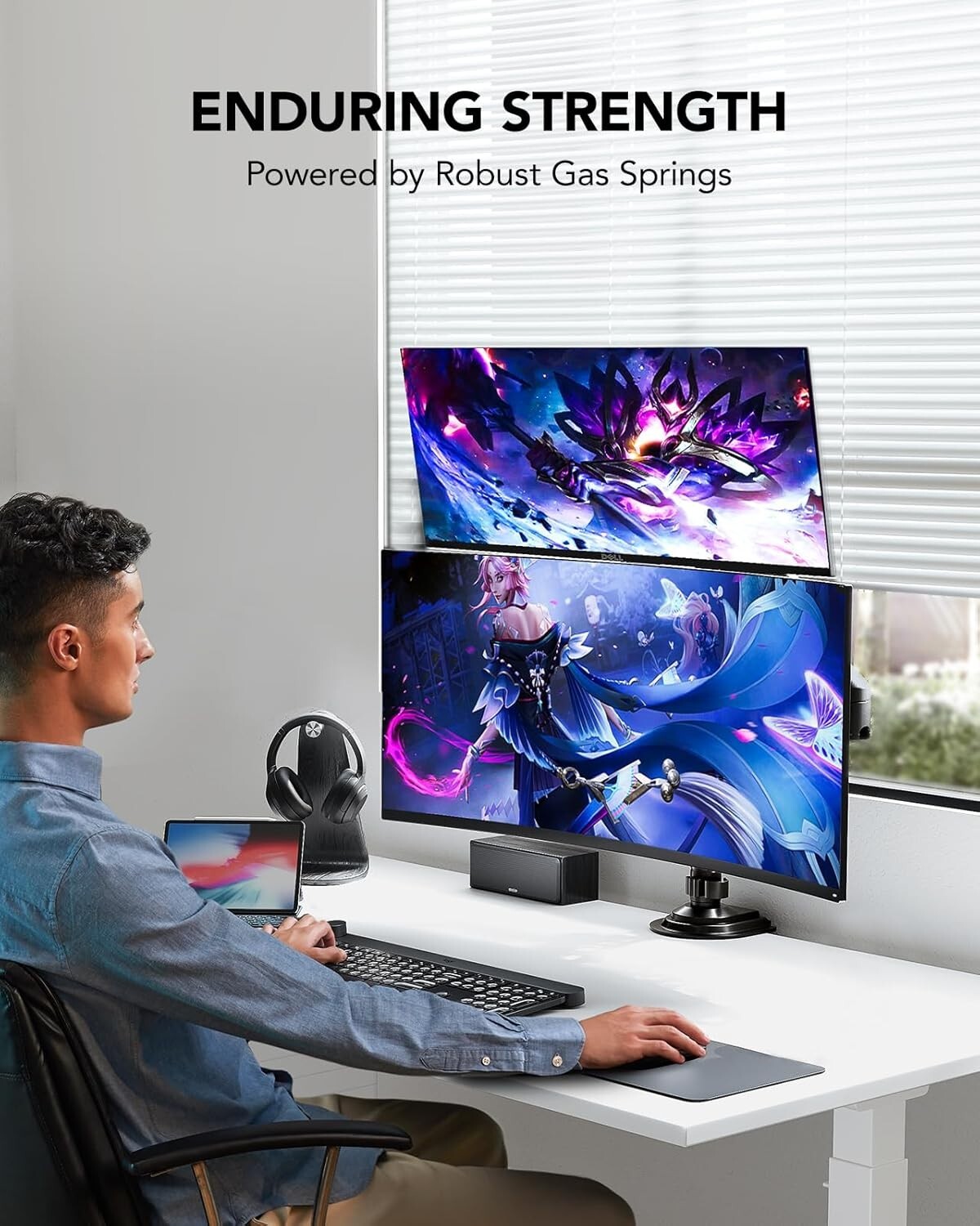 Ergonomic Dual Display Monitor Stand - Tilt/Swivel/Rotate for Optimal Viewing