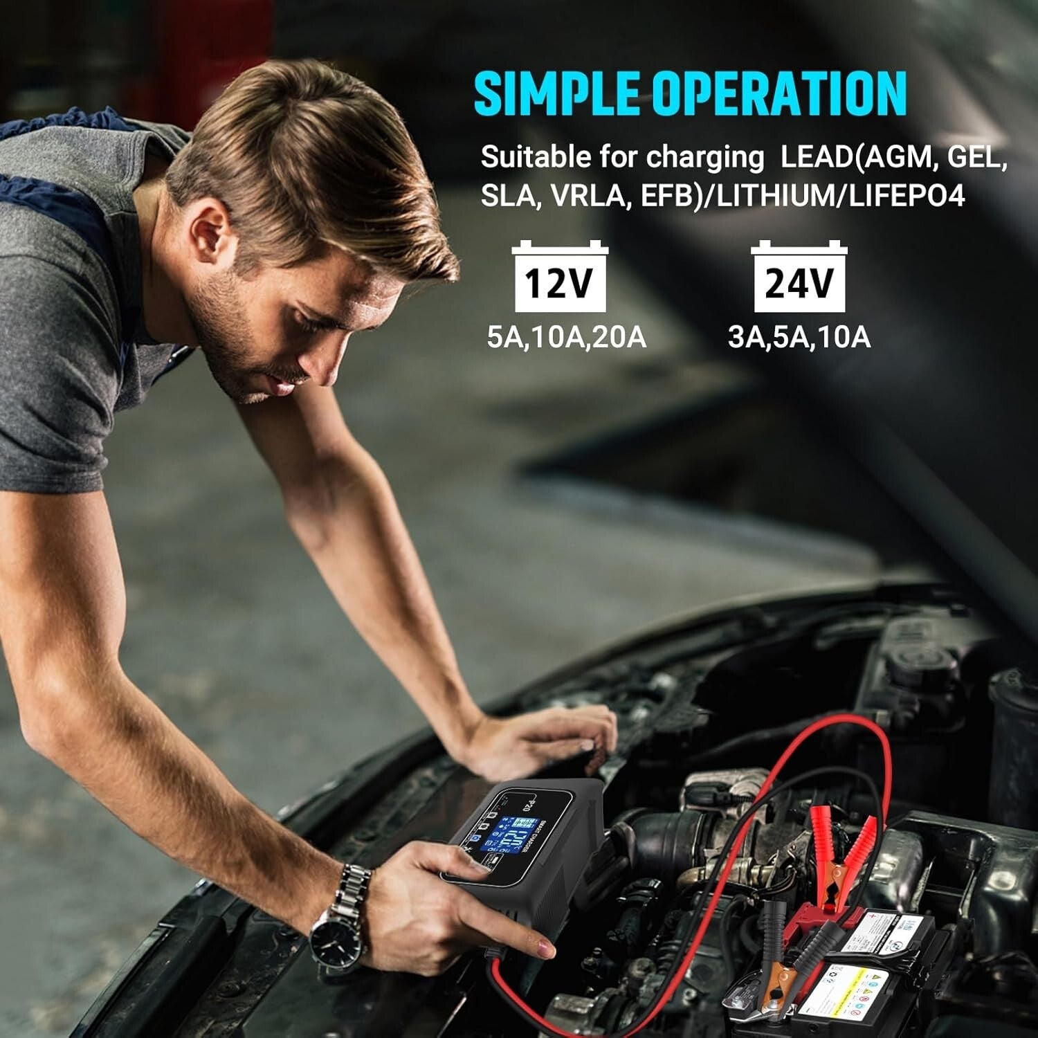 Durable 20A Smart Battery Maintainer for 12V and 24V Vehicles - Safe & Efficient