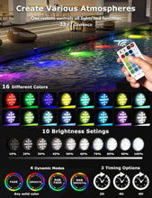 Load image into Gallery viewer, 16 Color Changing Solar Pool Lights with Remote - Waterproof LED Lighting 4 Pack