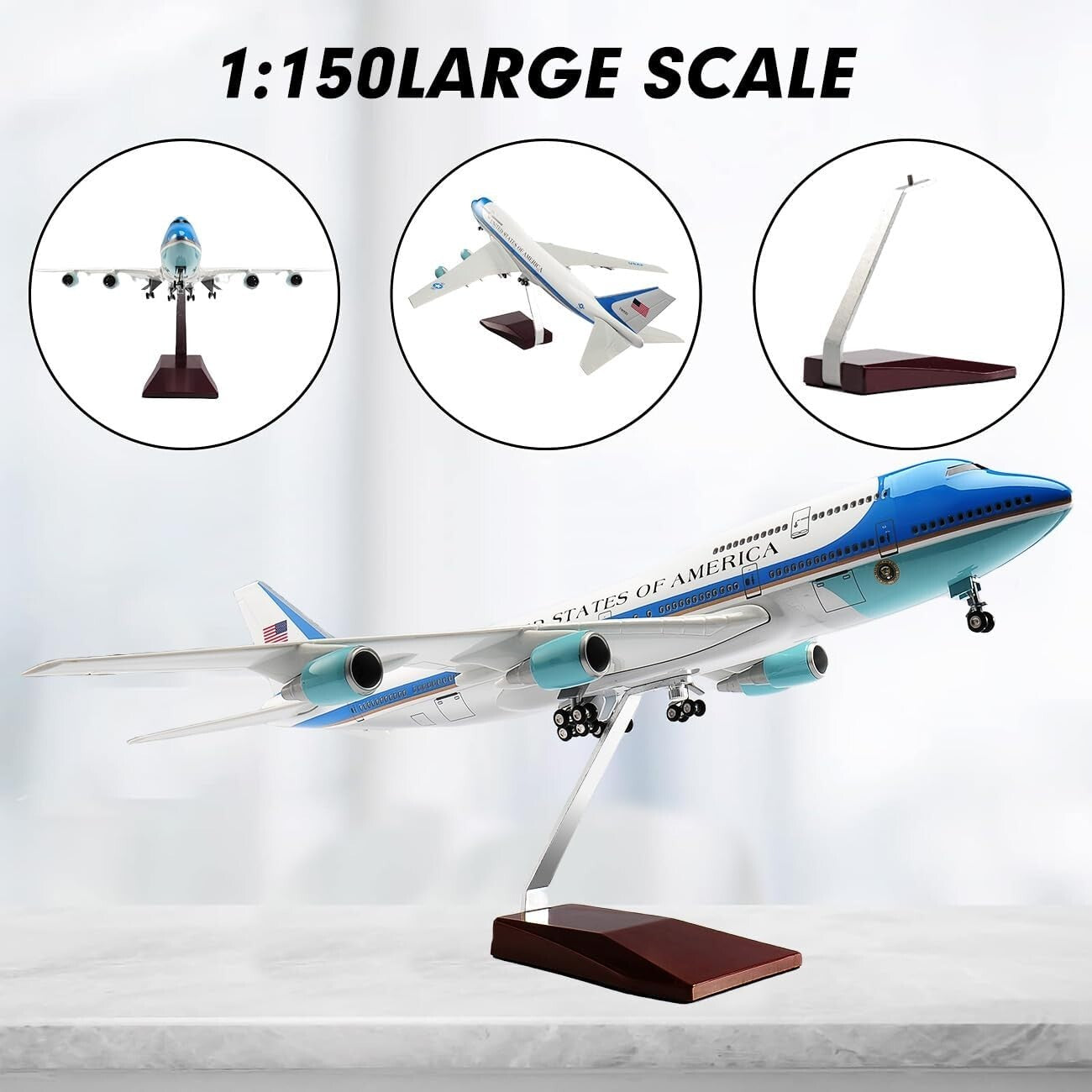 Elegant 18.5" Boeing 747 Diecast Airplane - Voice Control & Cabin Light Features