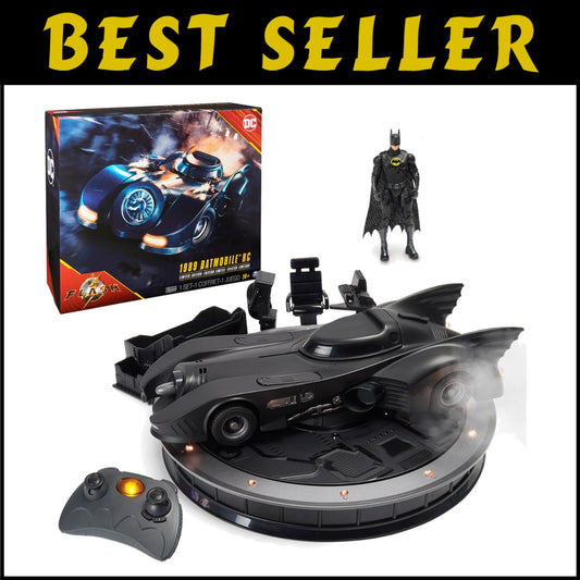 Dynamic 1989 Batmobile RC with Light-Up Features & Rotating Batcave Display Base