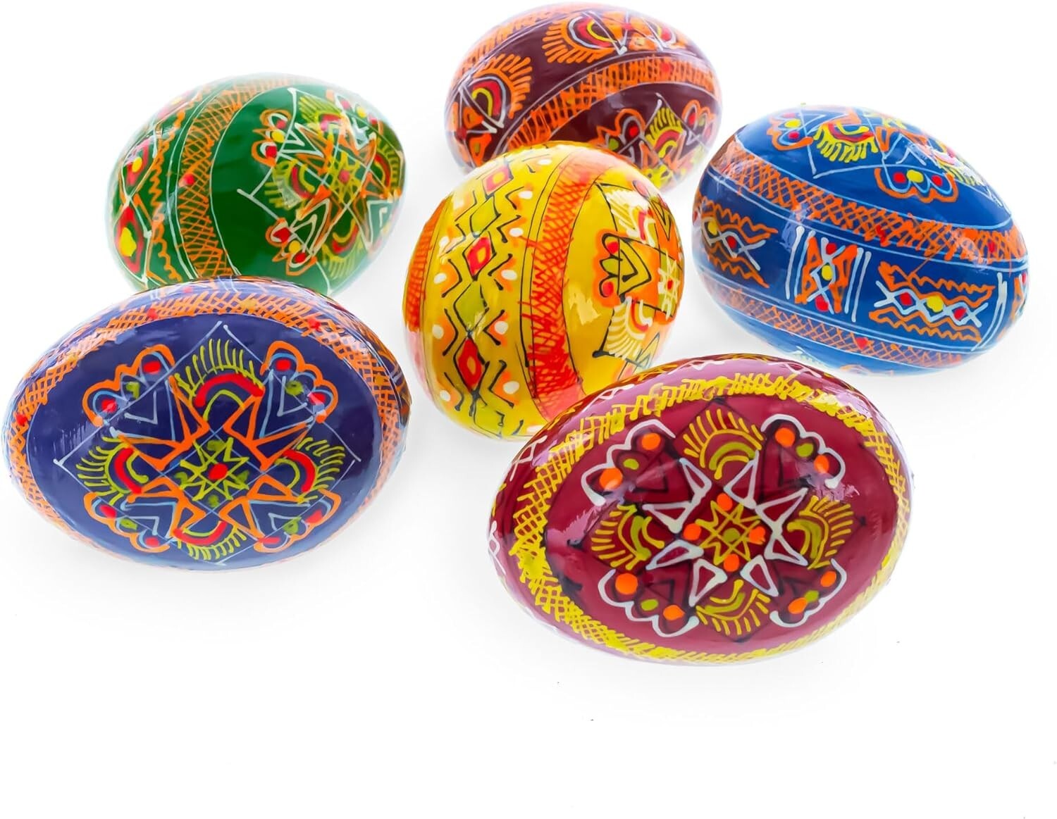 Collectible Ukrainian Wooden Easter Eggs – Six Vibrant 2.5" Folk Art Pieces