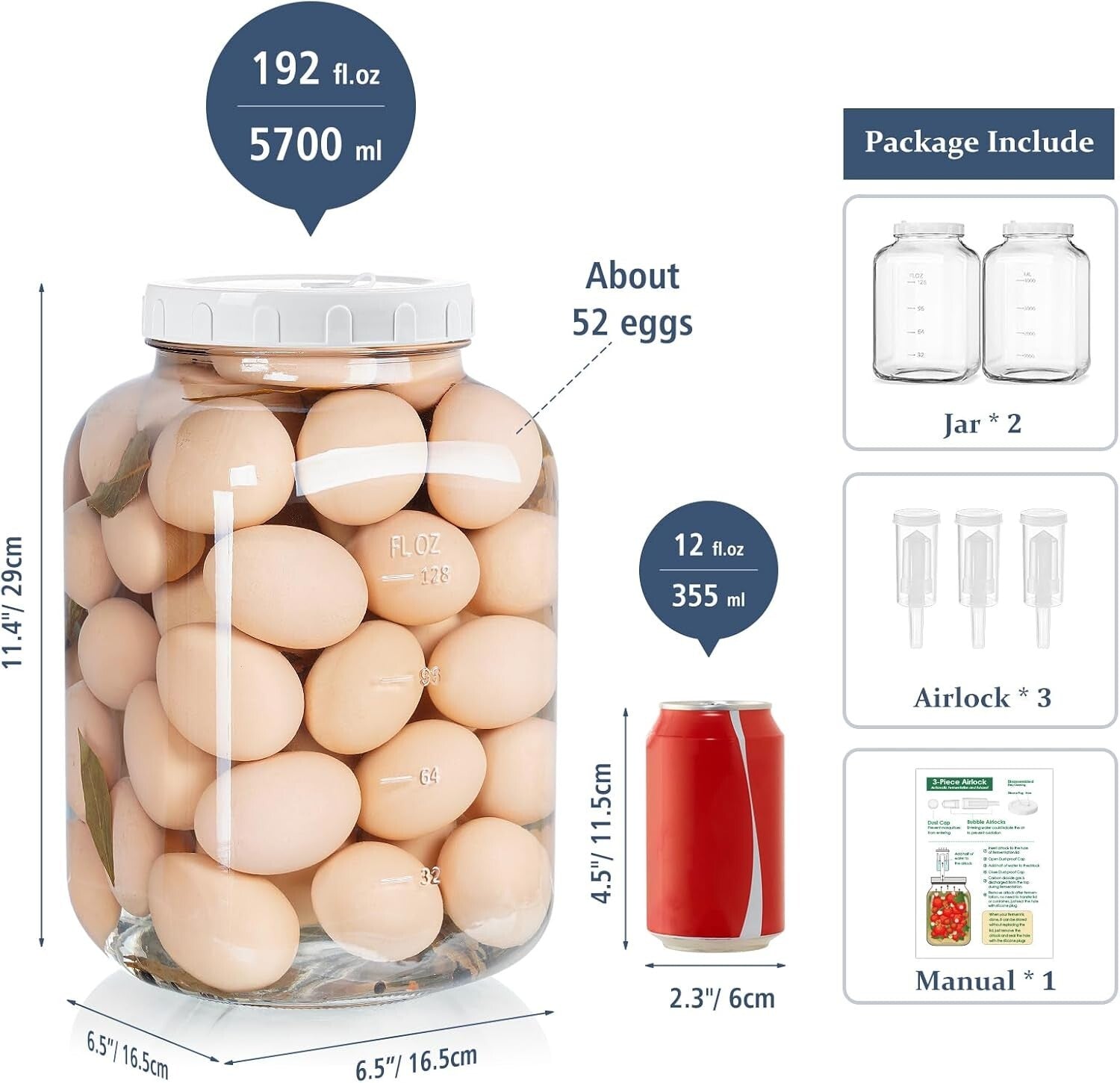 Dishwasher Safe 1.5 Gallon Fermentation Jar Set with Airtight Lids - 2 Pack