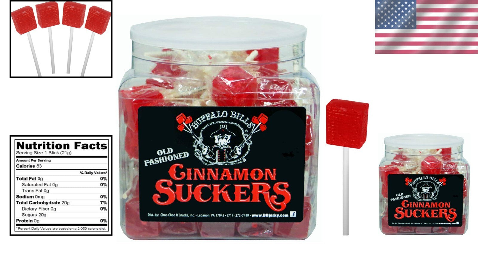 42 Candy Classics - Cube-Shaped Old Fashioned Cinnamon Lollipops Gift Tub