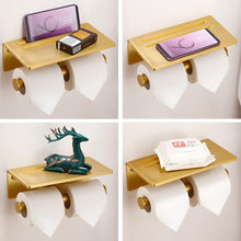 Load image into Gallery viewer, Dual Roll Toilet Paper Holder &amp; Shelf in Brushed Gold - Easy Installation