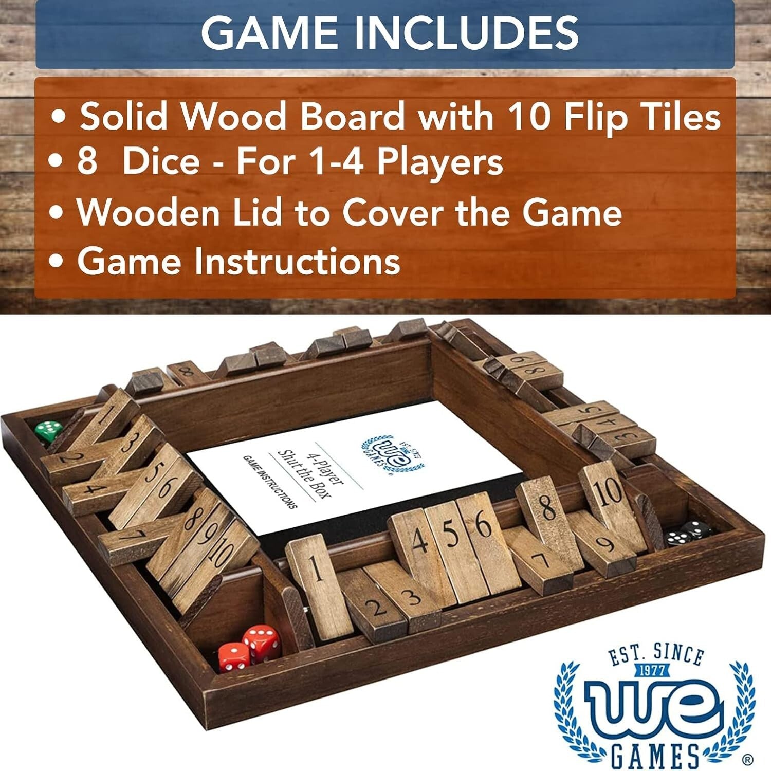 Premium 4-Player Shut The Box Game - Heirloom Quality with Velveteen Surface