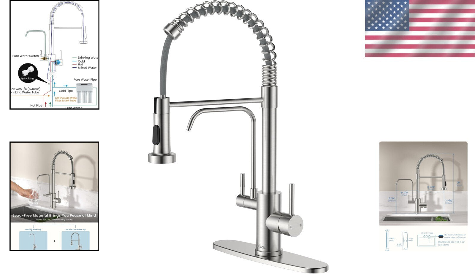3-in-1 Pull Down Kitchen Faucet with Integrated Drinking Water - Brushed Nickel