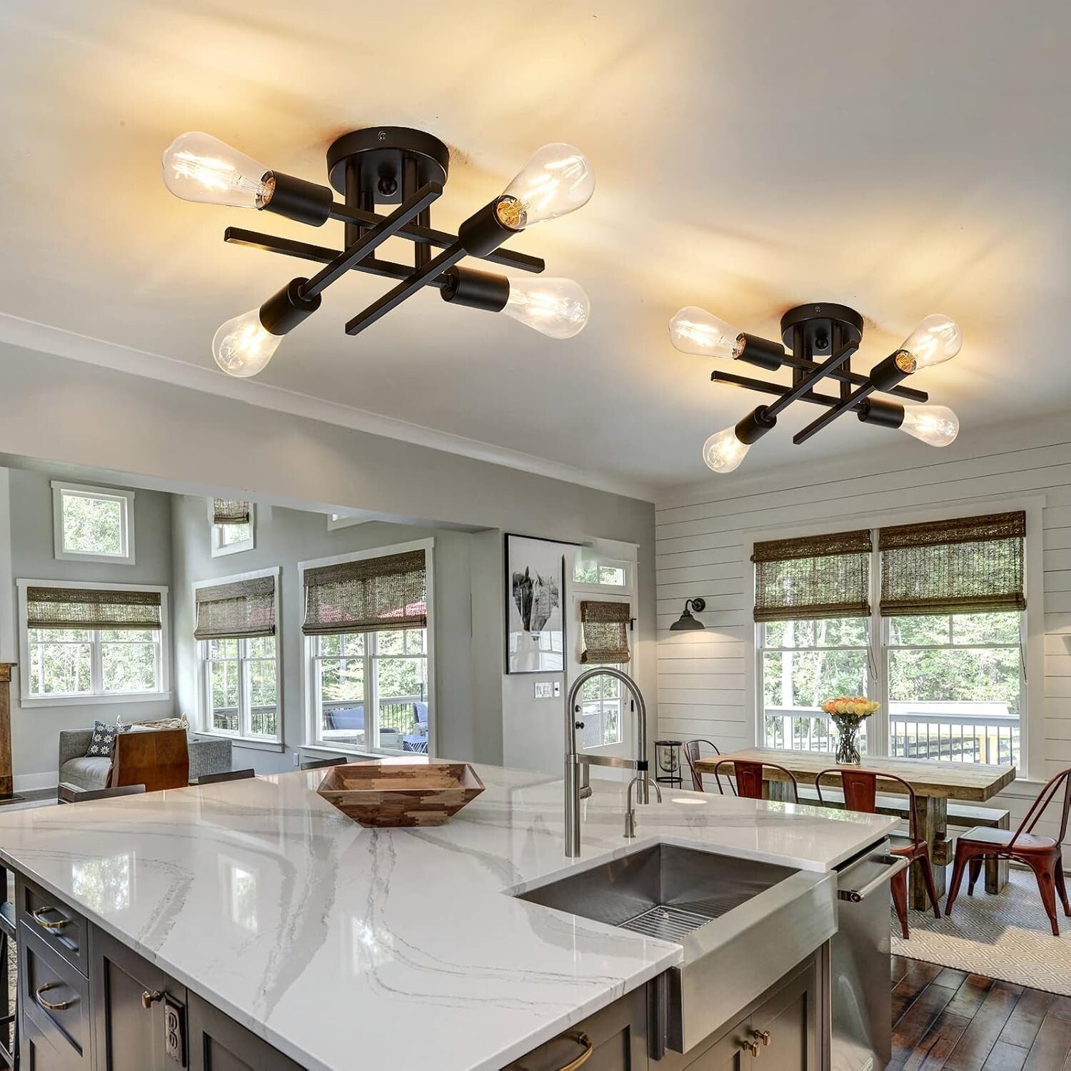 2-Pack Modern Dimmable 4-Light Semi Flush Mount Ceiling Fixture in Matte Black