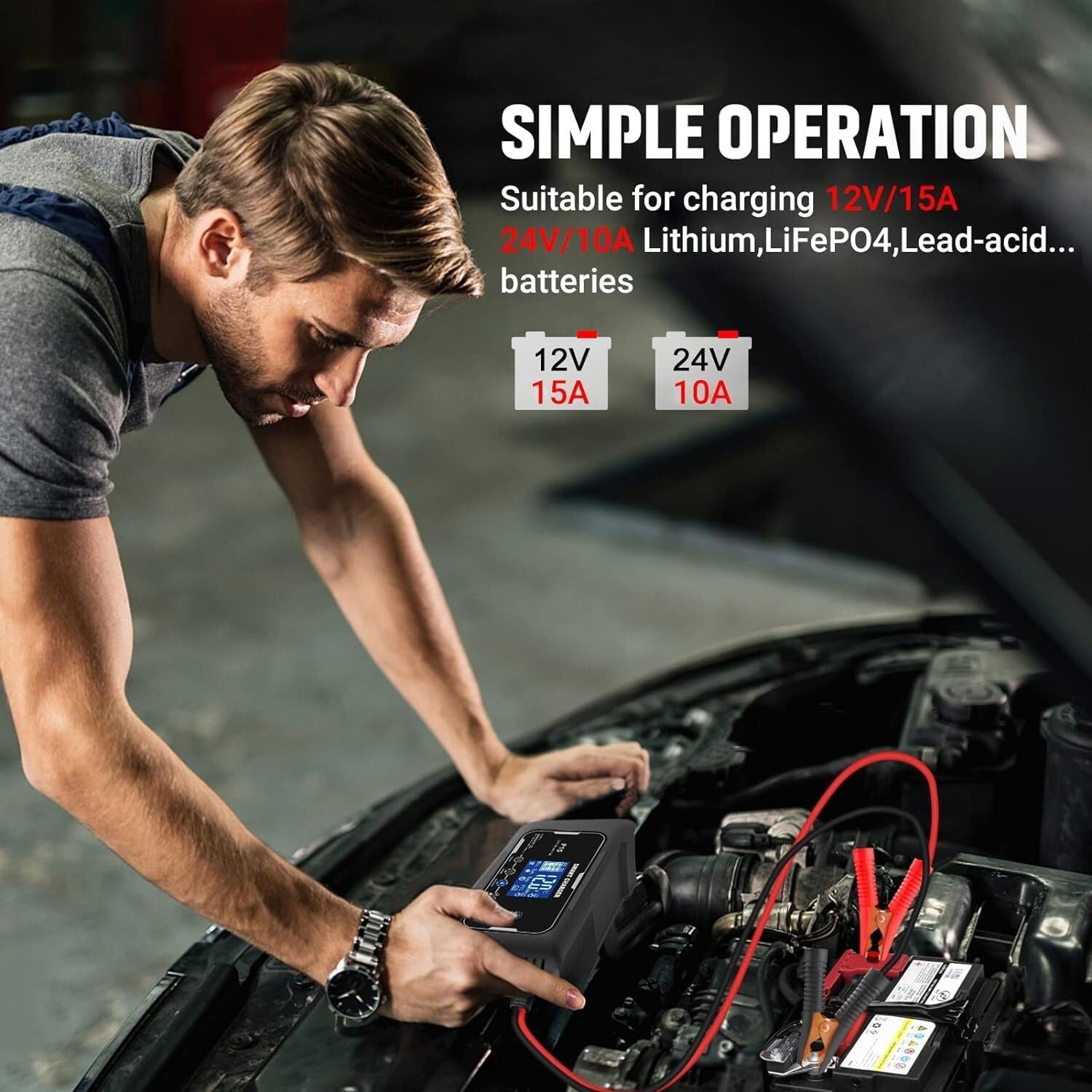 Advanced 15A Lifepo4 Battery Charger - Intelligent 12V/24V Automatic Charging