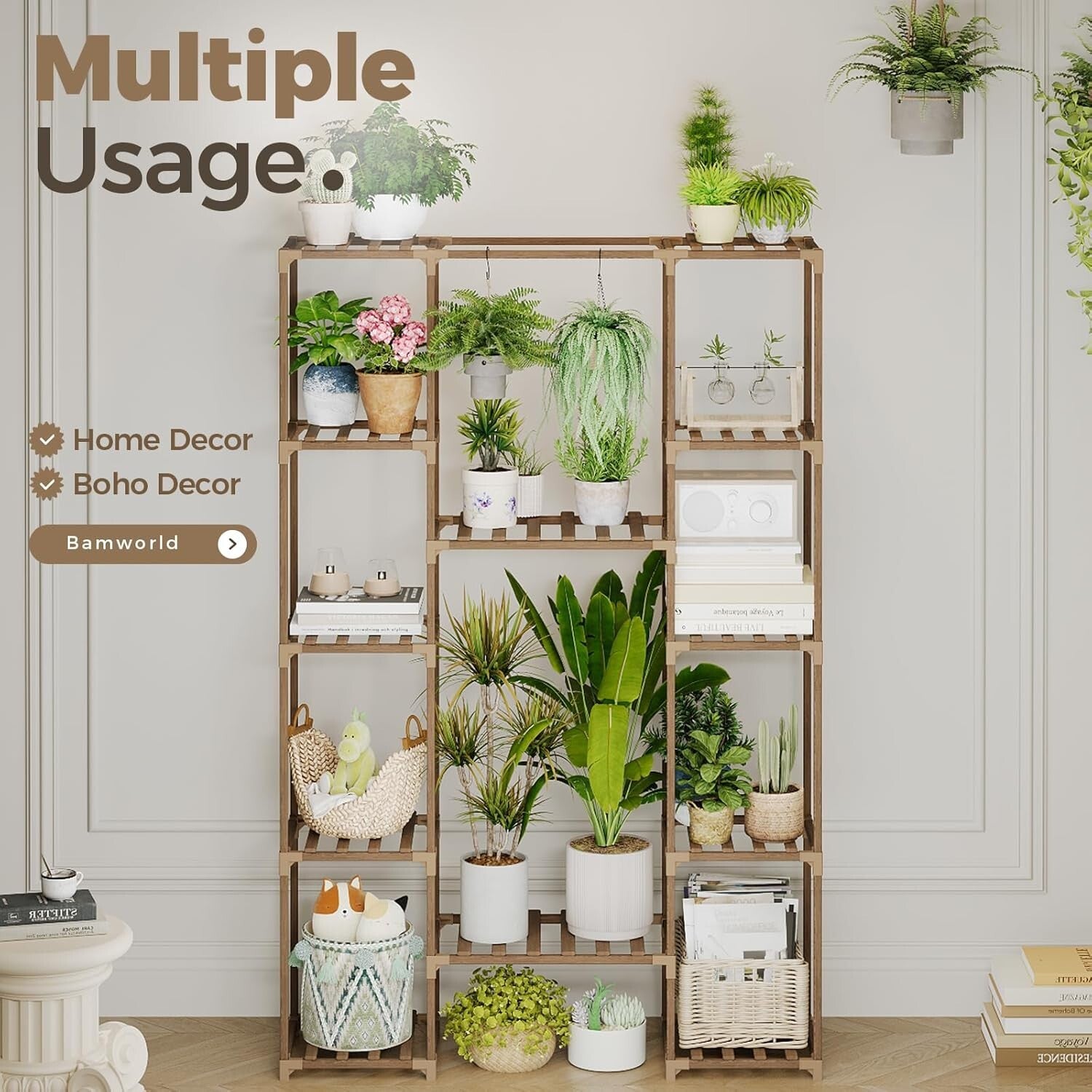Sturdy 62.2'' Tall Plant Shelf with Hanging Function – Perfect for Home Decor