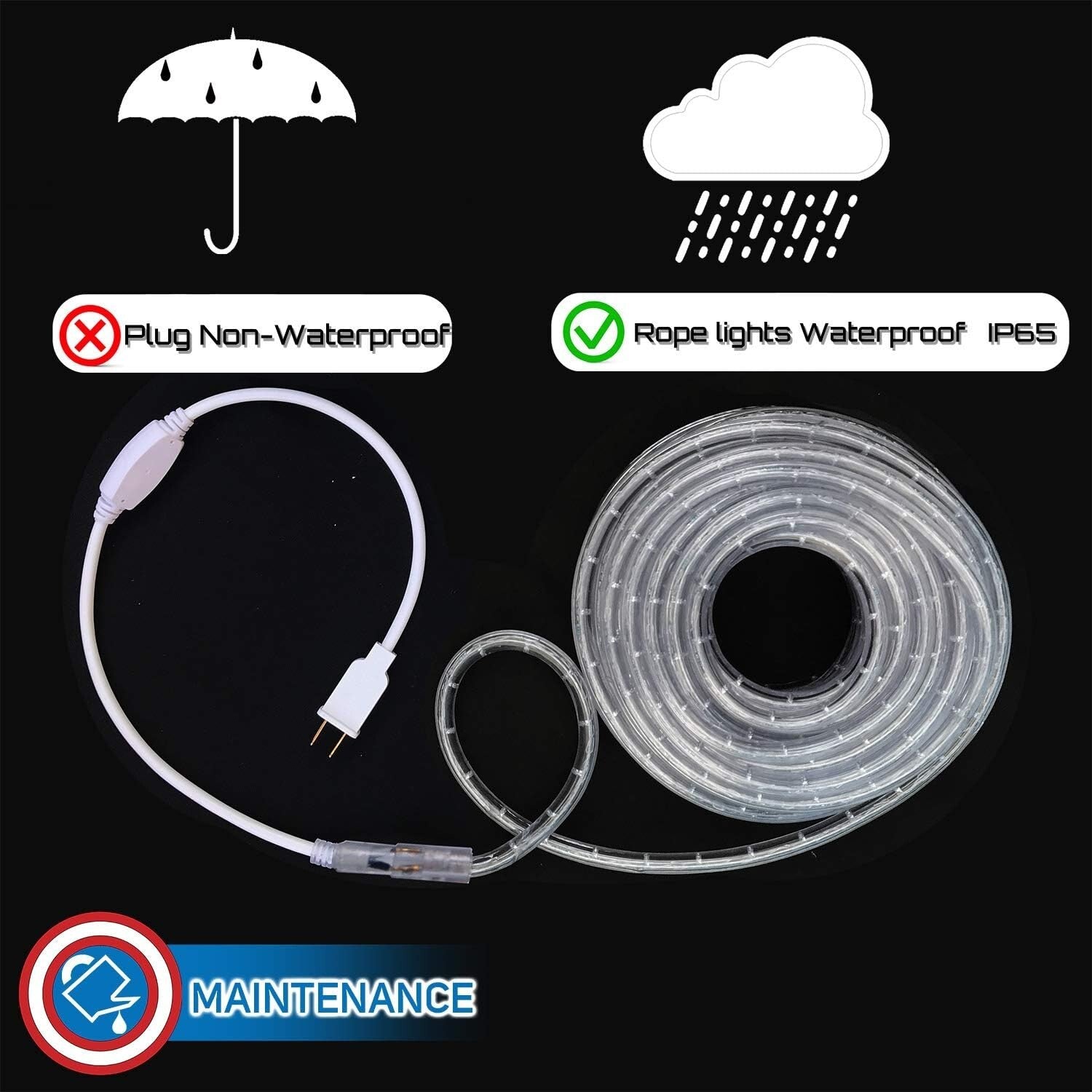 50ft Waterproof LED Rope Lights - Perfect for 4th of July, Christmas & Weddings