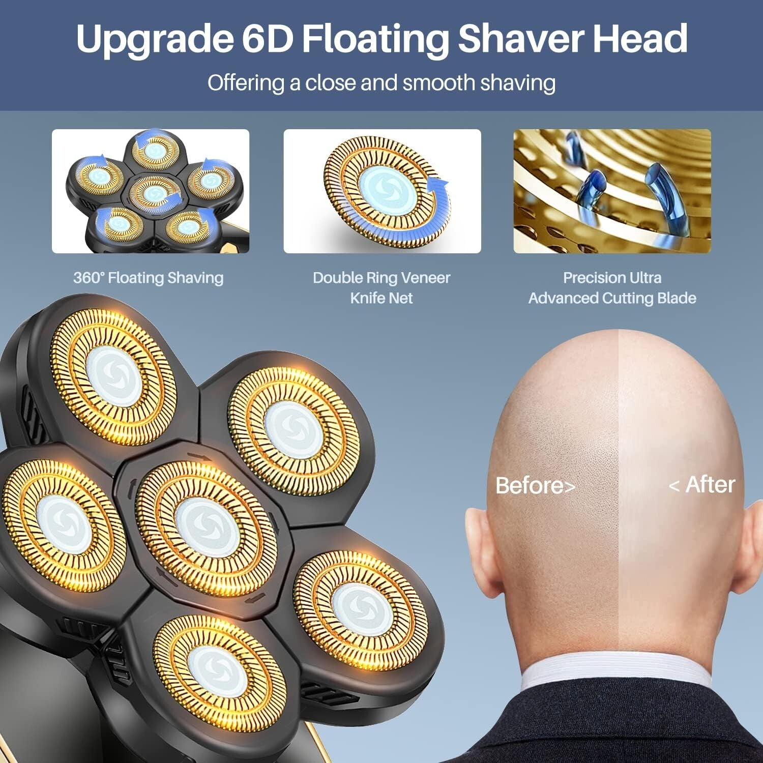 Rechargeable Rotary Electric Razor for Bald Men - Wet & Dry Grooming Made Easy