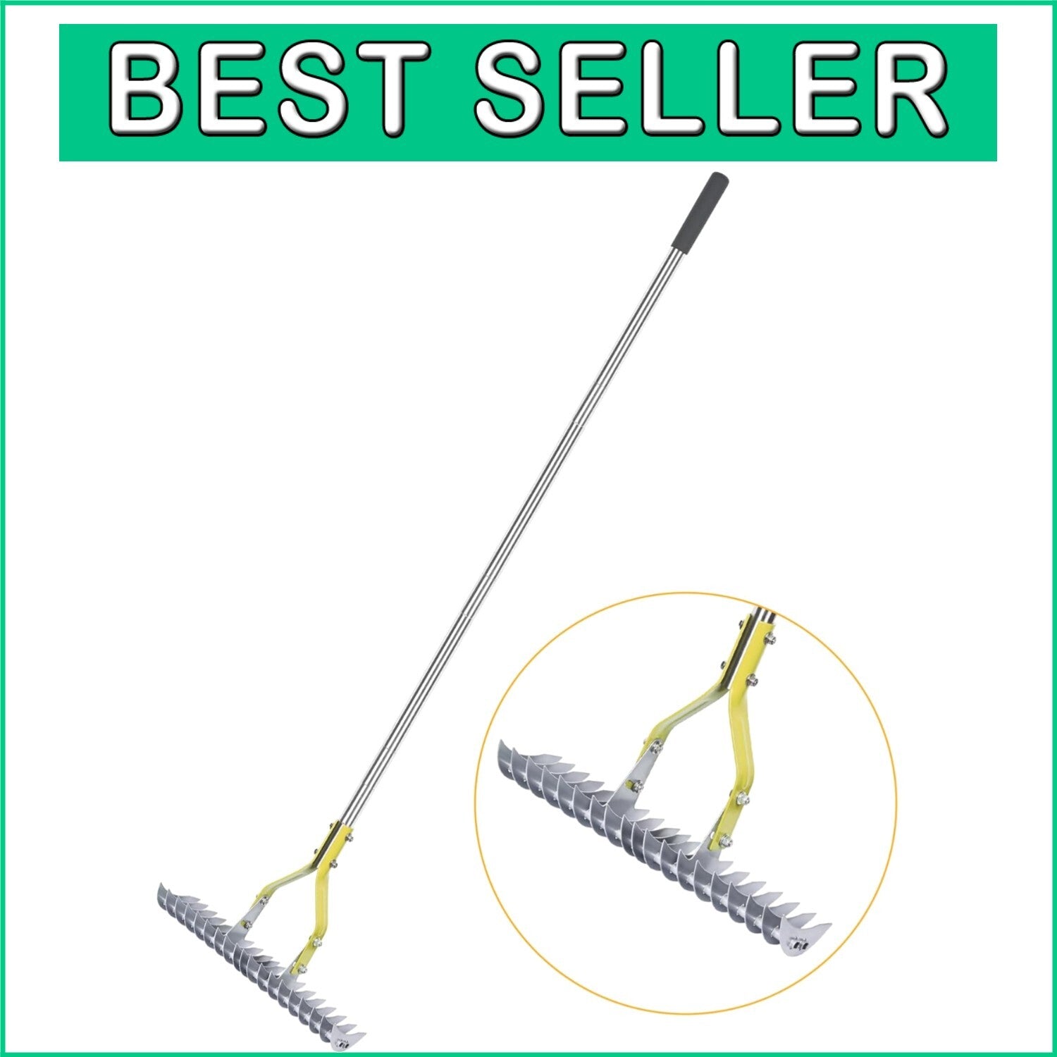 Efficient 15-Inch Thatching Rake with Stainless Steel Handle for Garden Care