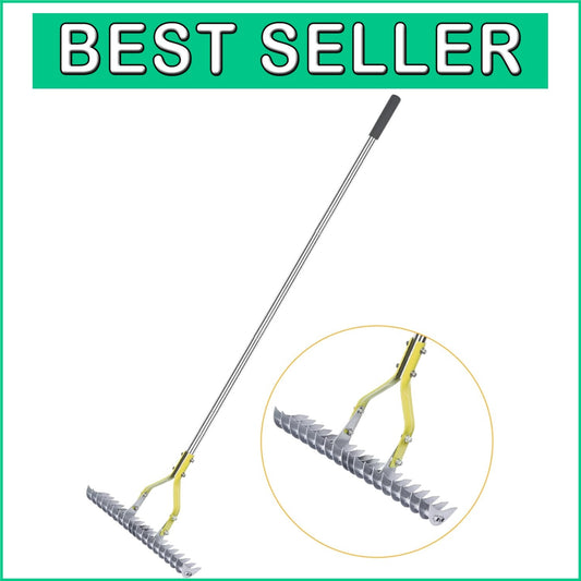 Efficient 15-Inch Thatching Rake with Stainless Steel Handle for Garden Care