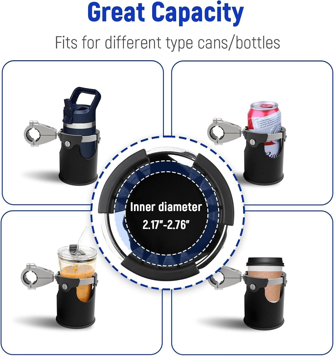 Adjustable Boat & Motorcycle Drink Holder - Anti-Skid with Strong Grip Basket