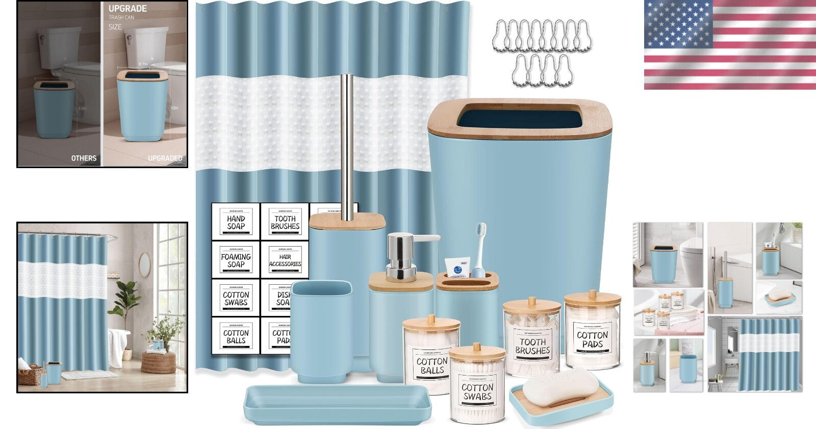 Elegant 24-Piece Navy Blue Bathroom Accessories Set with Shower Curtain & Tra...