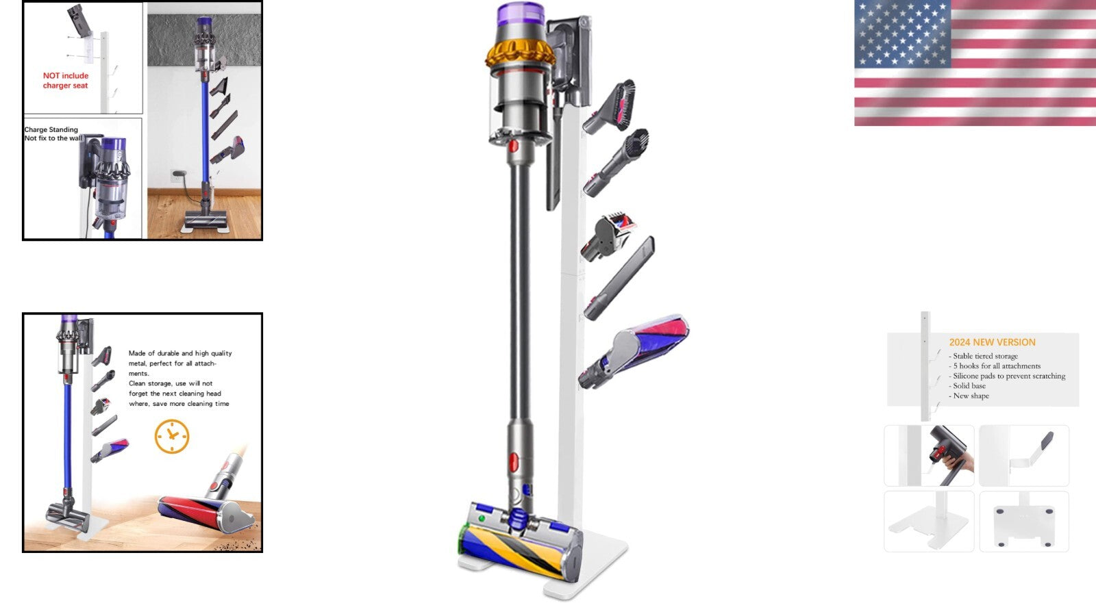 Durable Metal Organizer Rack with 5 Hooks for V-Series Cordless Vacuum Cleaners