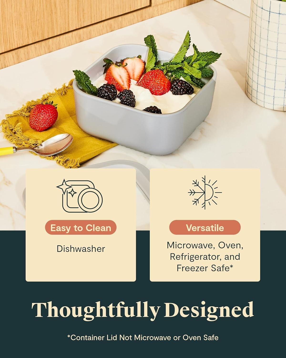 Elegant 4.4 Cup Microwave Safe Glass Container with Latch Closure - Lunch Ready