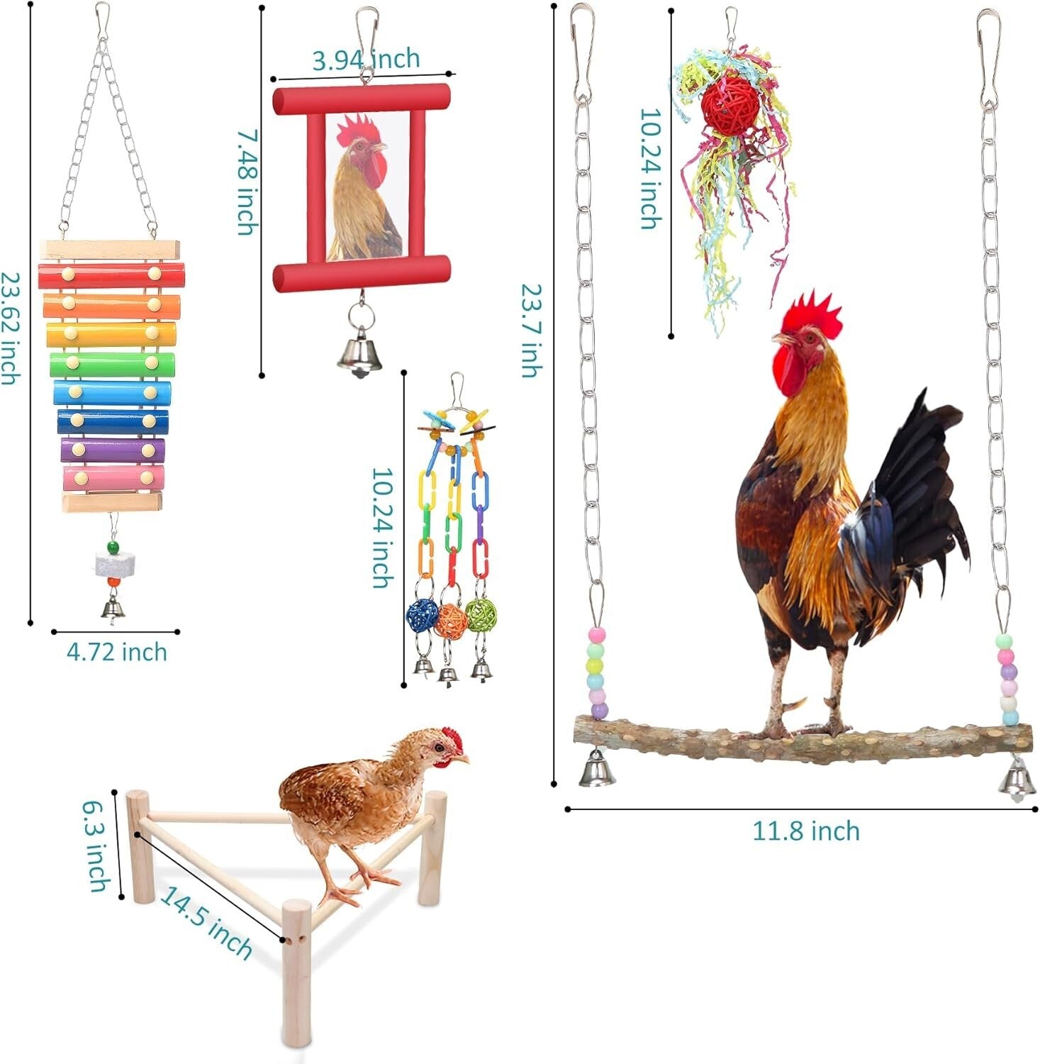 Durable Chicken Accessories Set: Perch, Swing & Fun for Backyard Hens