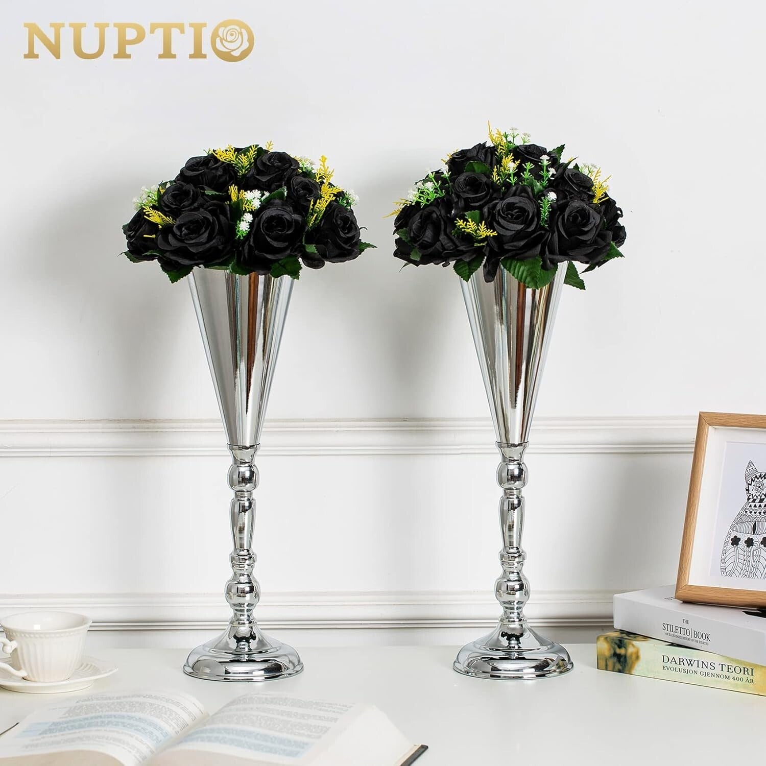 10 Realistic Black Silk Roses in Decorative Box - Perfect for Weddings & Parties