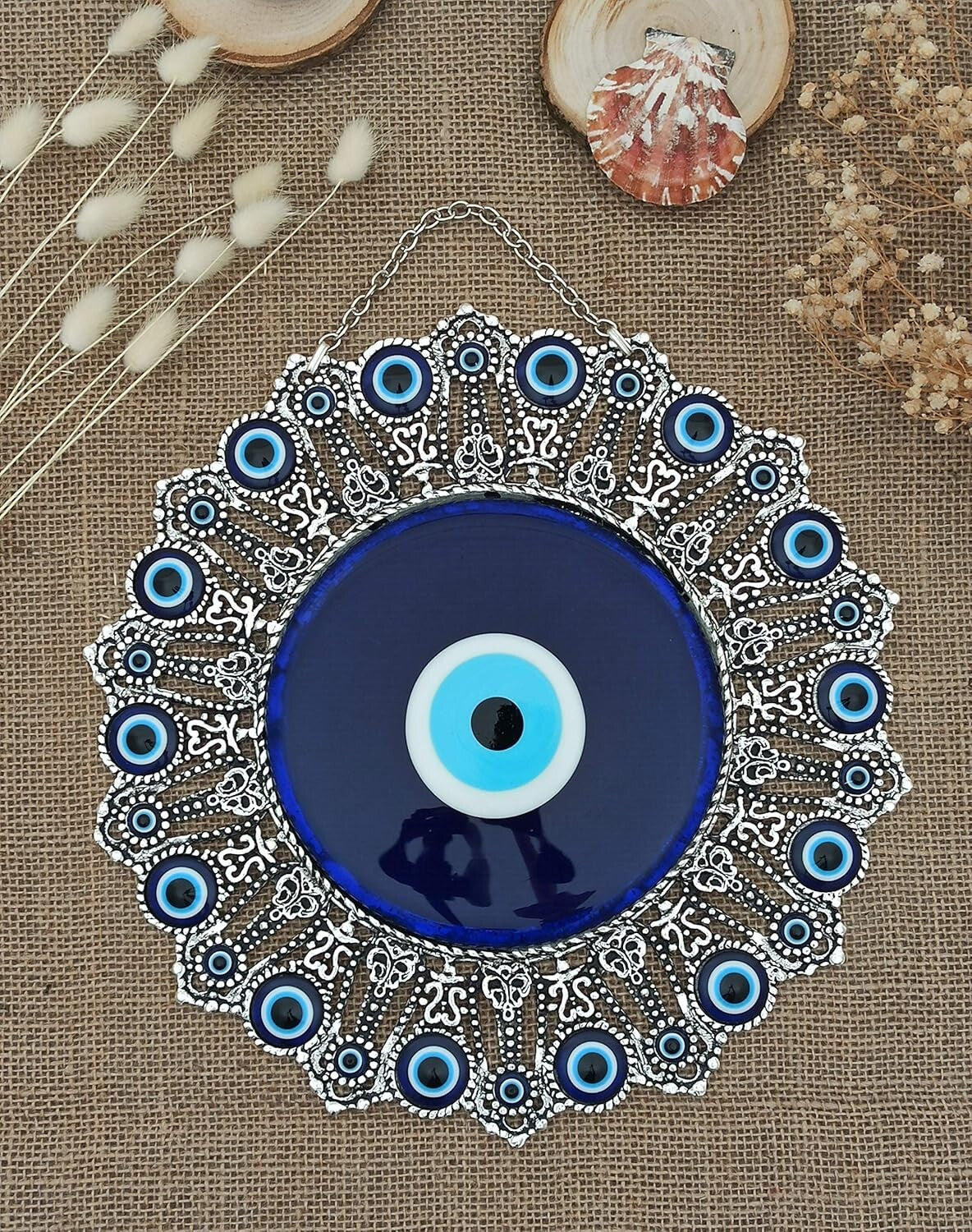 Stunning Blue Glass Evil Eye Wall Ornament - 10.6'' Home Guardian and Luck Charm