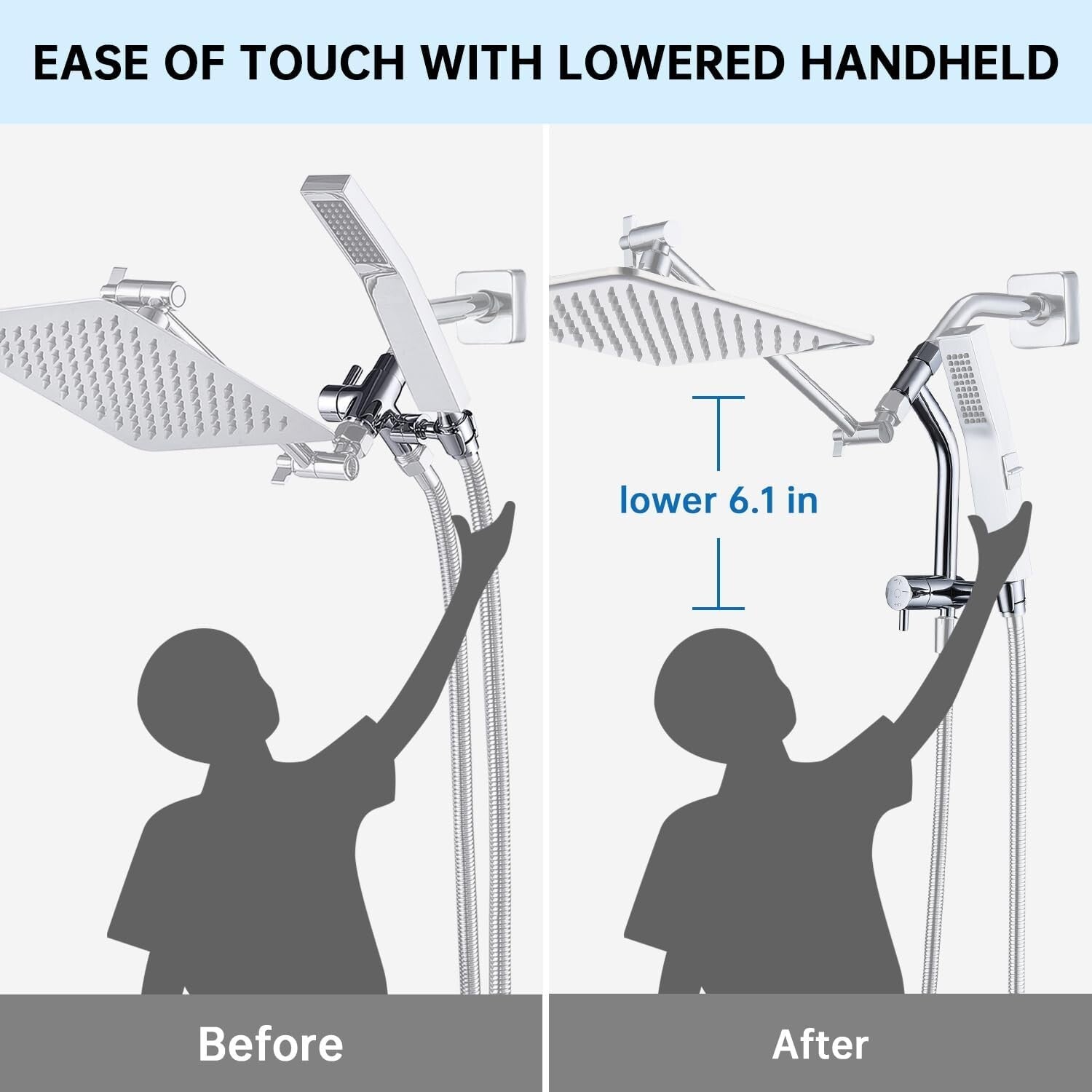 Premium All-Metal Shower Diverter with Low Holder - 4-Setting Universal Chrome