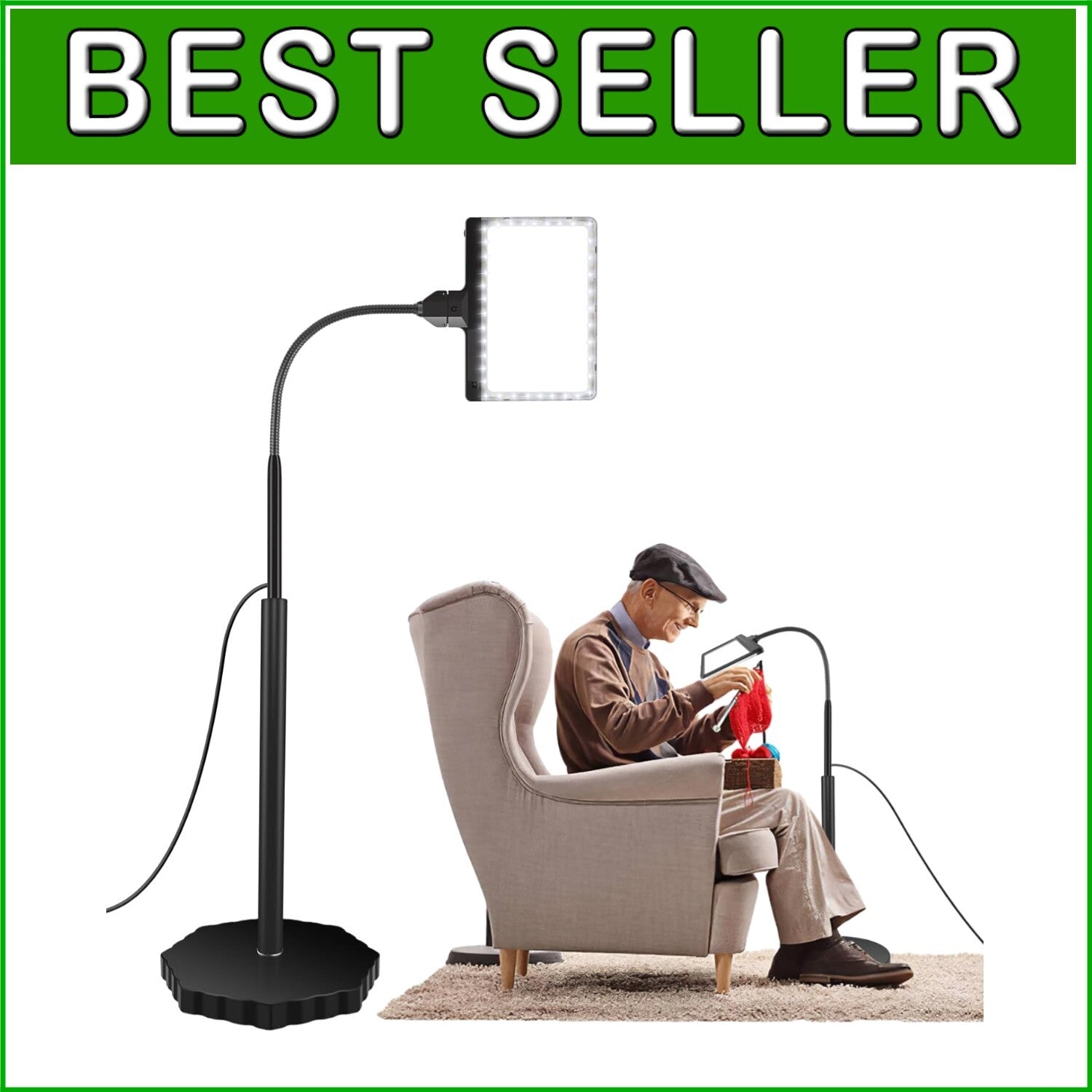 5X LED Floor Magnifier with Dimmable Light & Adjustable Stand, Ideal for Crafts