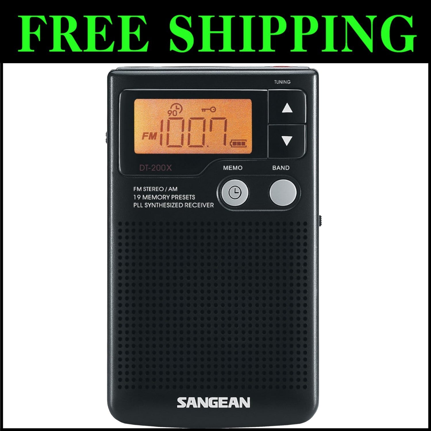 Compact AM/FM Synthesized Pocket Radio with 19 Presets & Earbuds Included