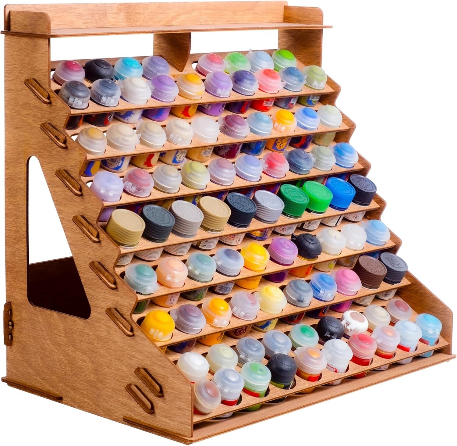 Elegant Wooden Paint Organizer for 87 Bottles & 14 Brushes - Easy Assembly