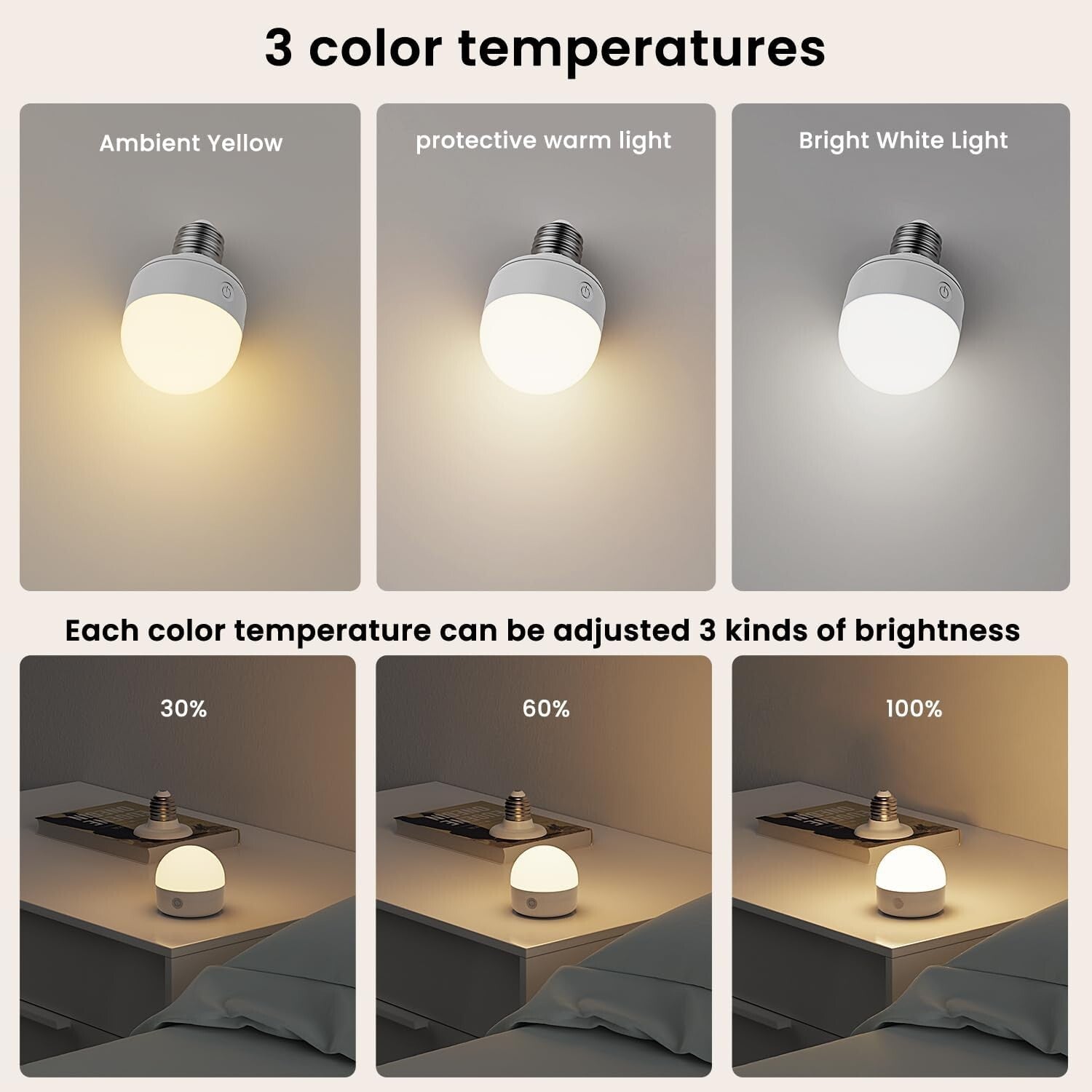 Versatile 8W Rechargeable LED Bulbs with Remote & Color Temperature Control