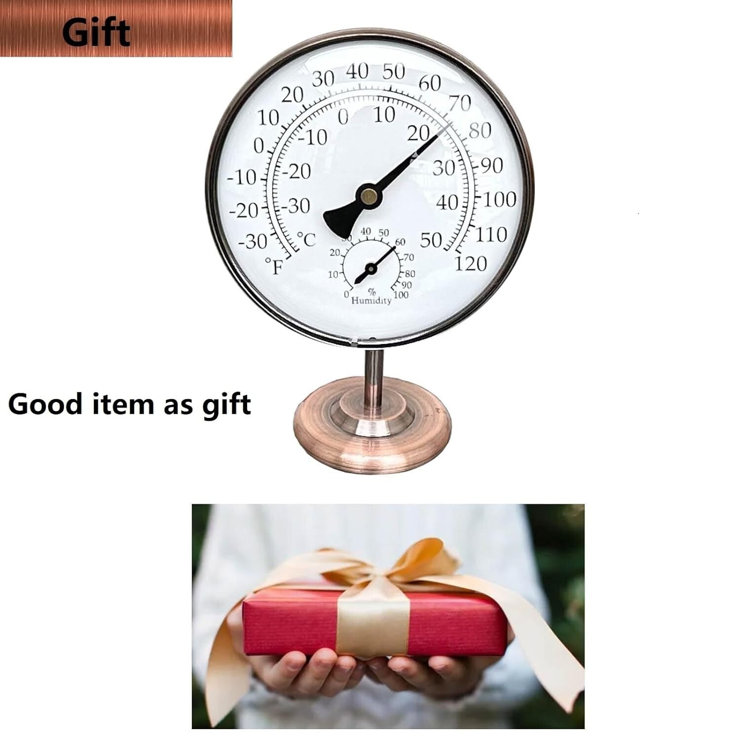 Elegant 4-Inch Indoor/Outdoor Thermometer with Hygrometer – Durable Brass Design