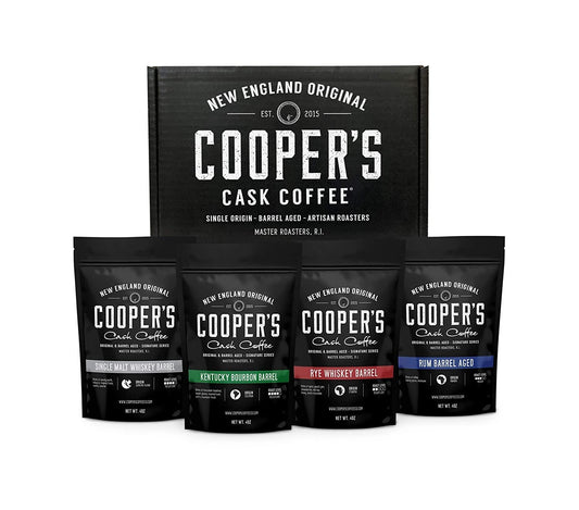 Bourbon & Whiskey Barrel Aged Coffee Set - 4 Unique Flavors - 4 Ounce Packs