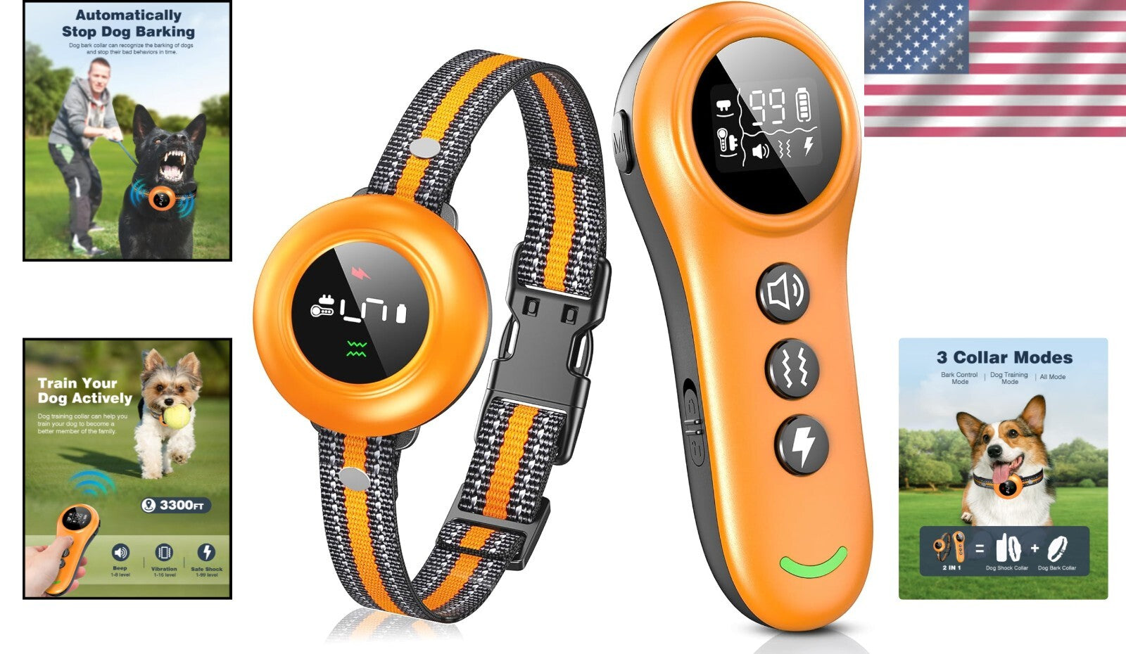 2-in-1 Dog Training Collar & Anti-Bark Device - 3300FT Waterproof & Rechargeable