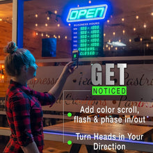 Load image into Gallery viewer, Bright Multi-Color LED Open Sign - Easy Setup with Chains and Hooks Included