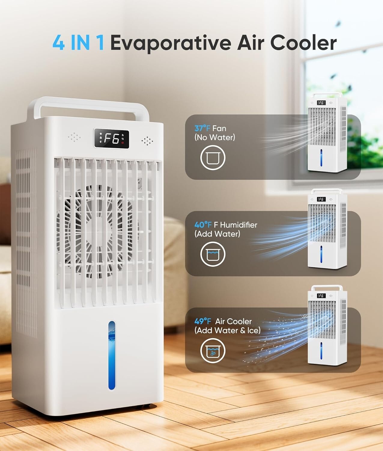 6-Speed Portable Evaporative Air Conditioner with 20H Cooling & Remote Control