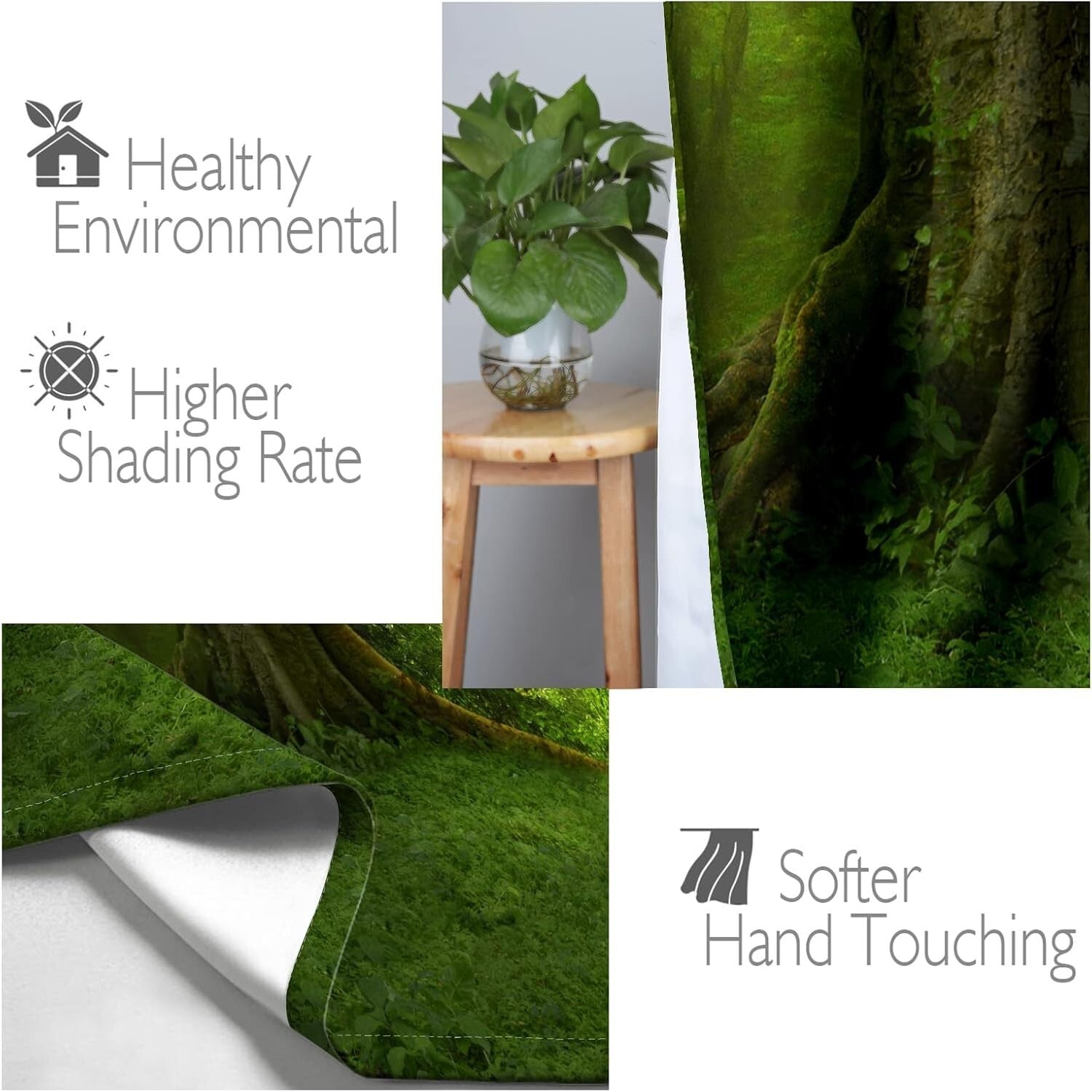 Forest Green Tree Blackout Curtains for Bedroom & Living Room - 2 Panels 52"x84"