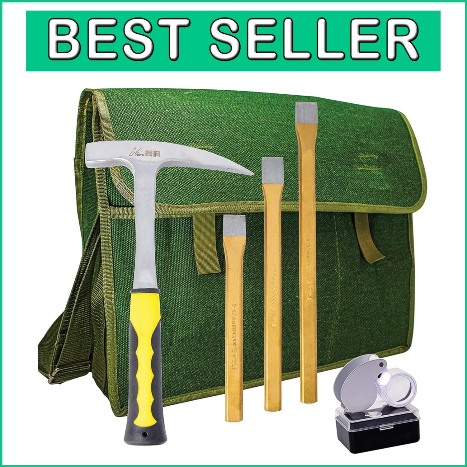 Ergonomic Rock Hammer and Chisel Kit in Tough Musette Bag - Ideal for Beginners