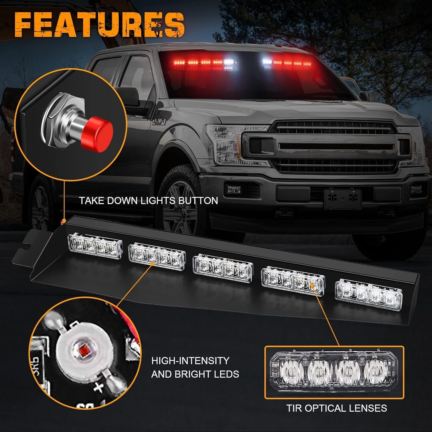 Durable 2x17 Inch LED Warning Safety Lights Bar for Trucks & Emergency Vehicles